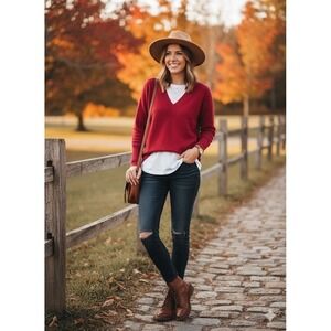 Banana Republic Red Luxury Blend Silk Cotton Cashmere V-Neck Sweater Sz M